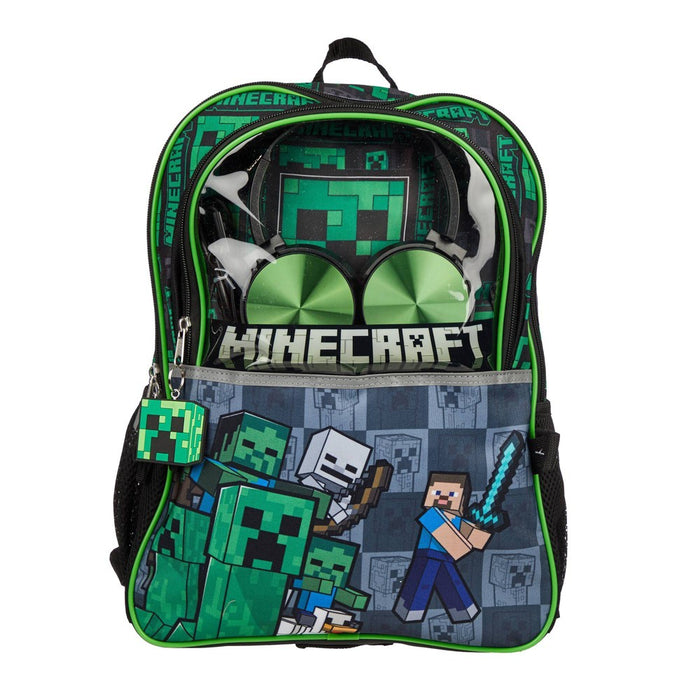 Minecraft Kids' 5pc 16" Backpack Set with Headphones and Lunch Bag