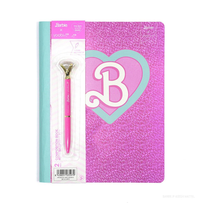 Yoobi Composition Book 7.5"x9.75" College Ruled with Pen Barbie B Logo