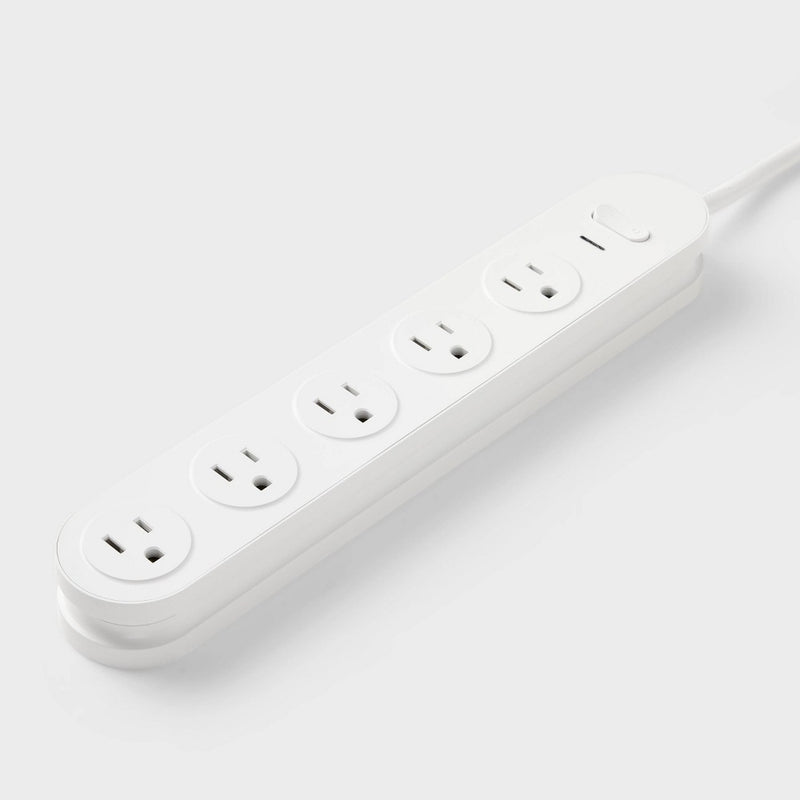 5 Outlet Surge Protector 3' Cord White - Heyday