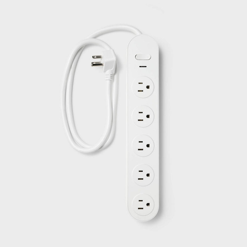 5 Outlet Surge Protector 3' Cord White - Heyday