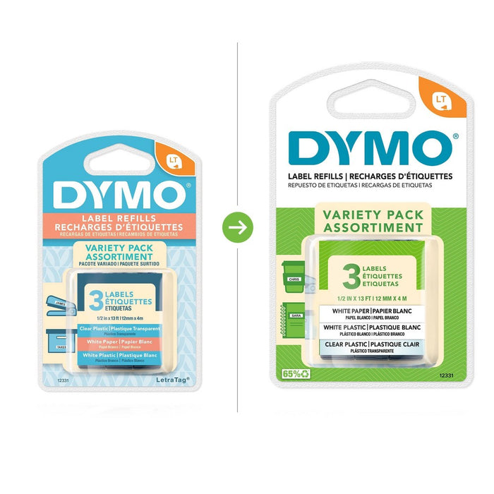 DYMO LetraTag 3pk Label Tape - Clear/White Paper/White Plastic