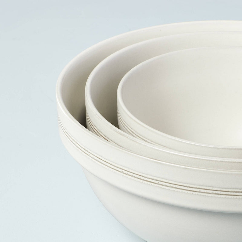 3pc Brim Stripe Stoneware Mixing/Serving Bowl Set Cream - Hearth & Hand with Magnolia