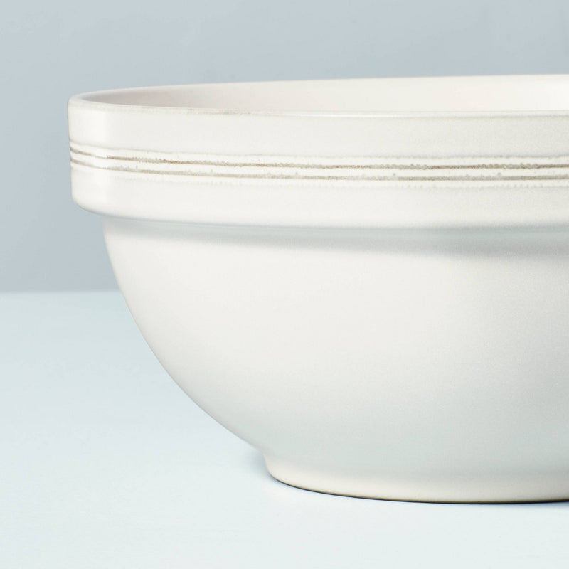 3pc Brim Stripe Stoneware Mixing/Serving Bowl Set Cream - Hearth & Hand with Magnolia
