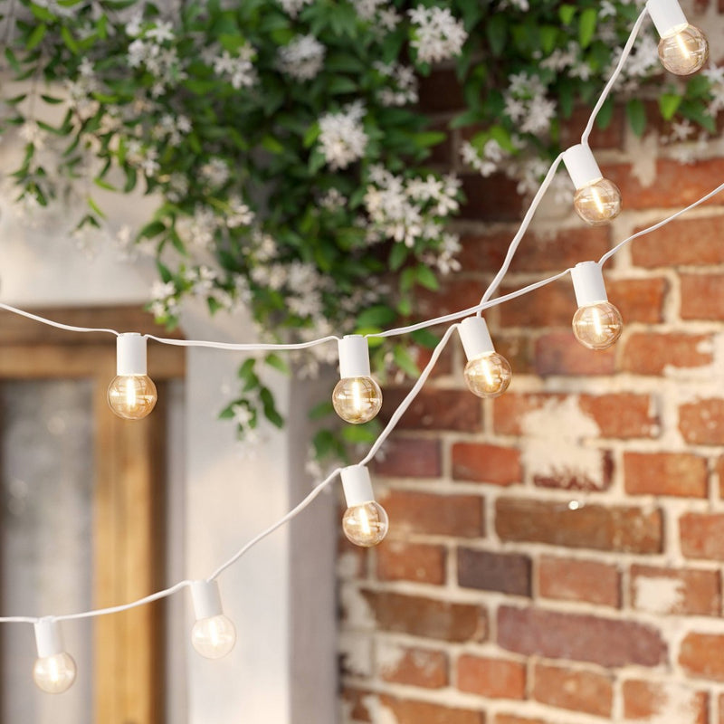10ct LED Solar Ivory Collared Outdoor Orb and Globe String Lights Clear Bulbs with White Wire - Threshold