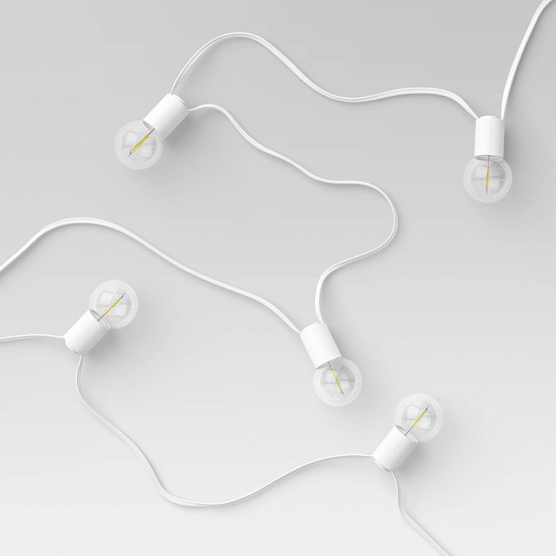 10ct LED Solar Ivory Collared Outdoor Orb and Globe String Lights Clear Bulbs with White Wire - Threshold