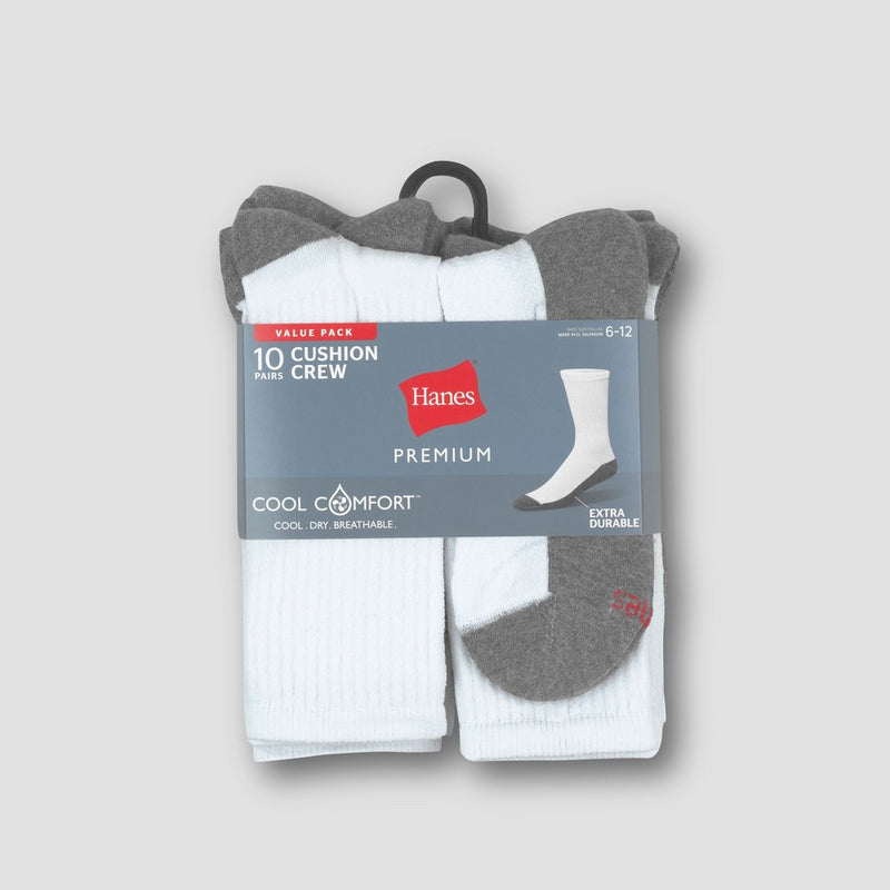 Men's Hanes Premium 10pk White Crew Socks