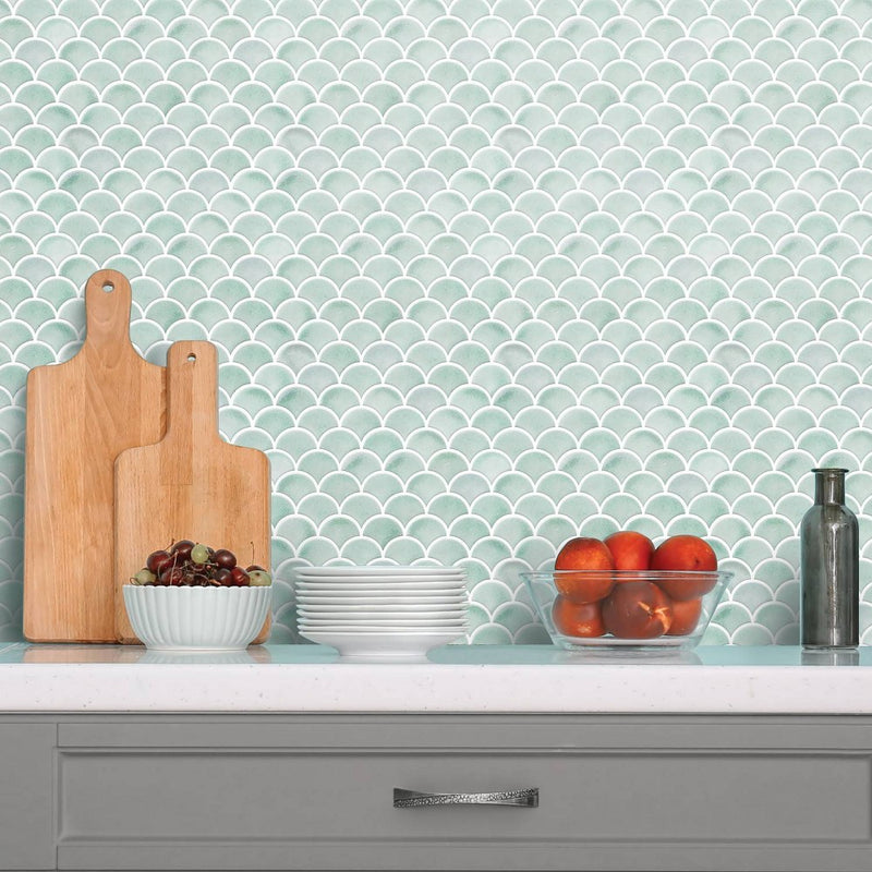 RoomMates Scallop Peel and Stick Backsplash Aqua