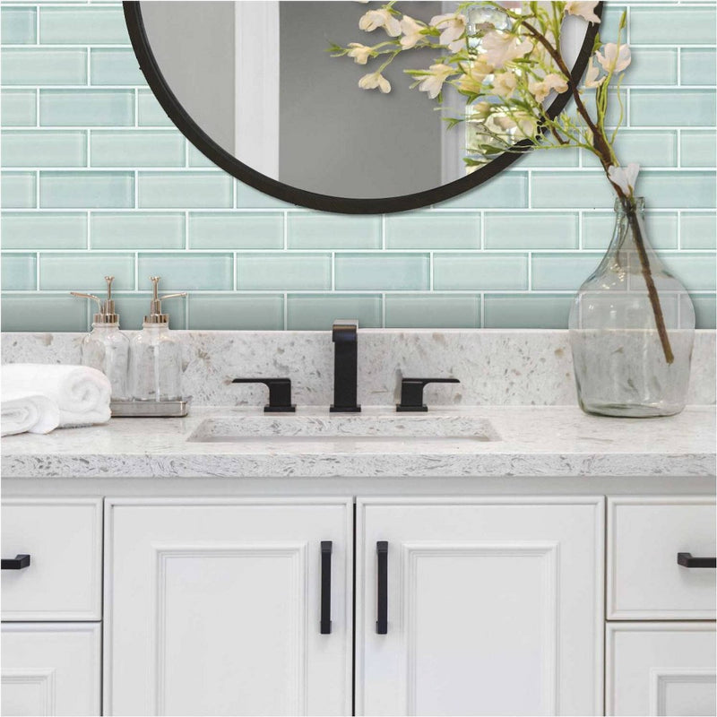 RoomMates Aqua Seaglass Subway Peel & Stick Tile