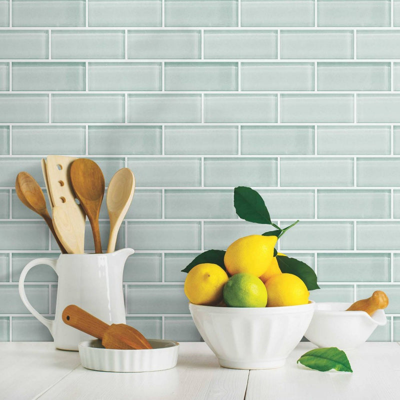 RoomMates Aqua Seaglass Subway Peel & Stick Tile