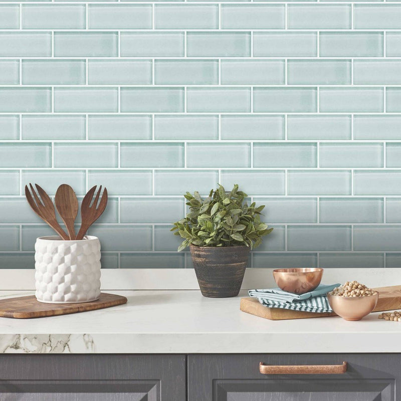 RoomMates Aqua Seaglass Subway Peel & Stick Tile