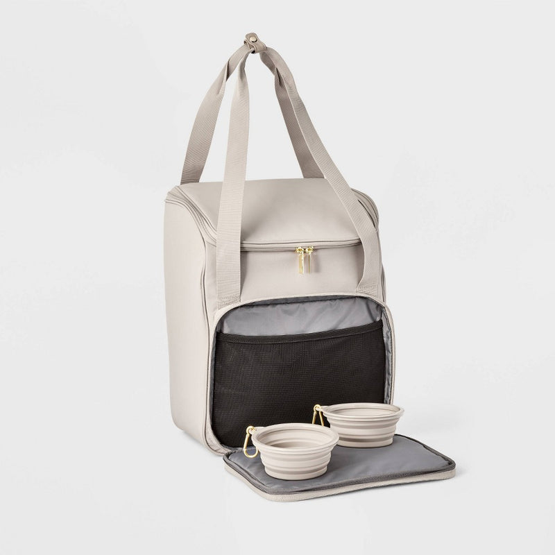 Pet Travel Gear Bag with Bowls Taupe - Open Story (LOCAL PICKUP ONLY)