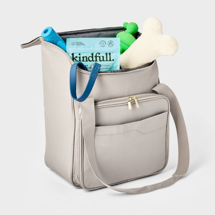 Pet Travel Gear Bag with Bowls Taupe - Open Story