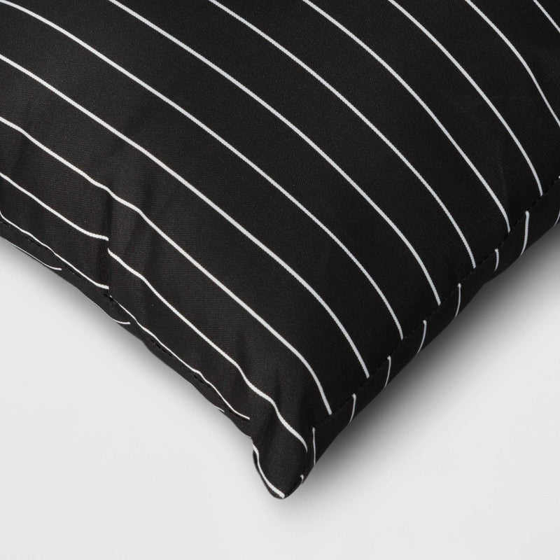 10"x17" Pin Stripe Rectangular Outdoor Lumbar Pillow Black - Room Essentials: UV & Weather-Resistant, Recycled Materials
