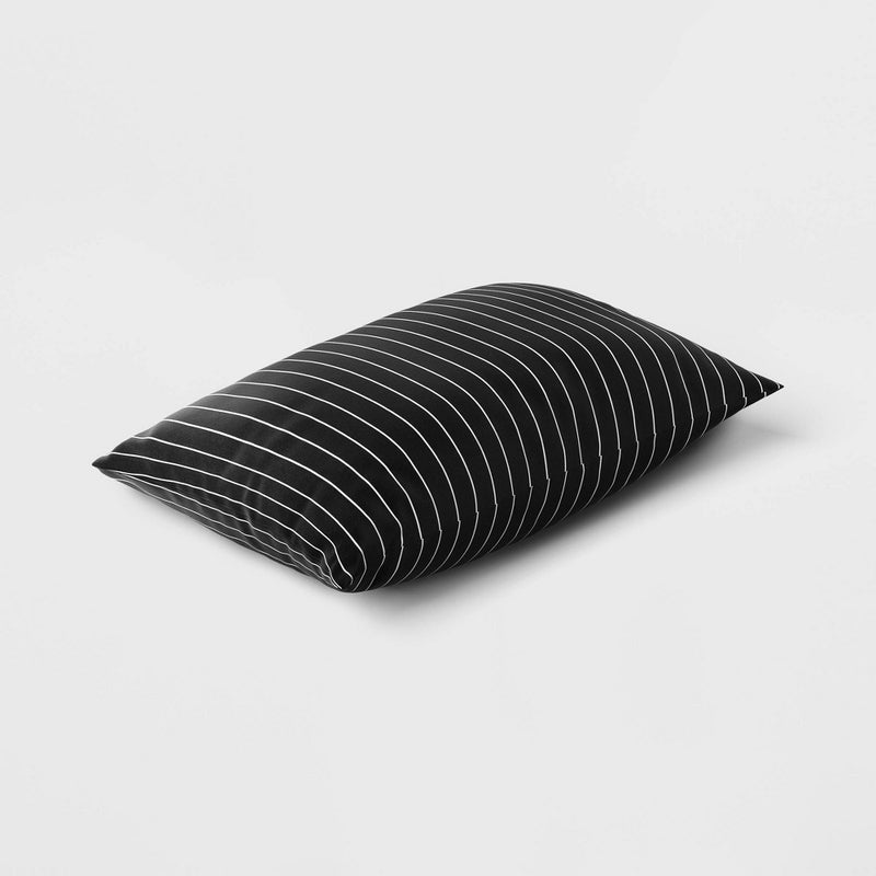 10"x17" Pin Stripe Rectangular Outdoor Lumbar Pillow Black - Room Essentials: UV & Weather-Resistant, Recycled Materials