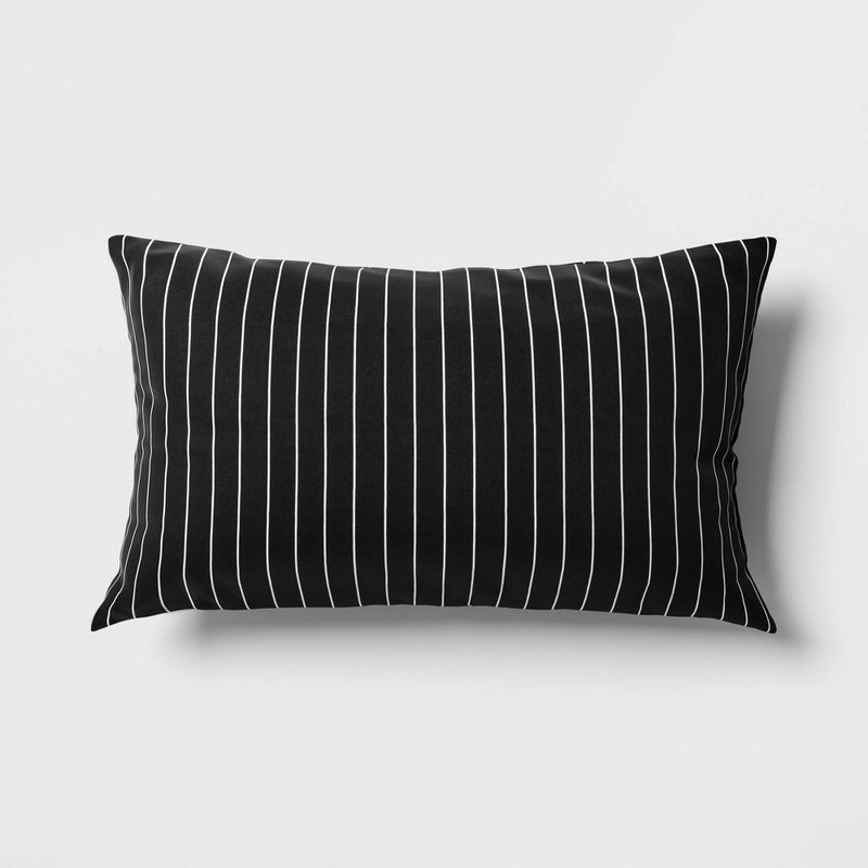 10"x17" Pin Stripe Rectangular Outdoor Lumbar Pillow Black - Room Essentials: UV & Weather-Resistant, Recycled Materials