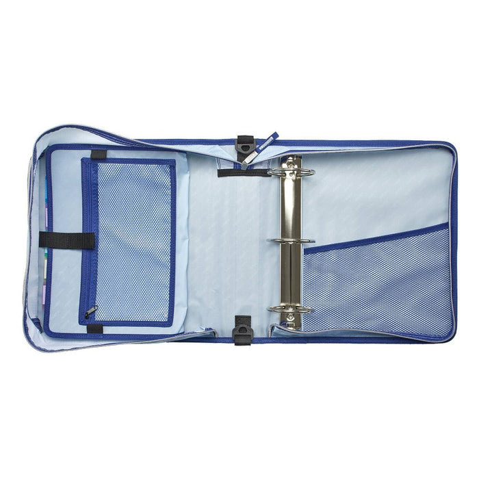 Case-it 3" Printed Nylon Ring Binder with Internal/External Pockets Hypnotic Blue Striped Center