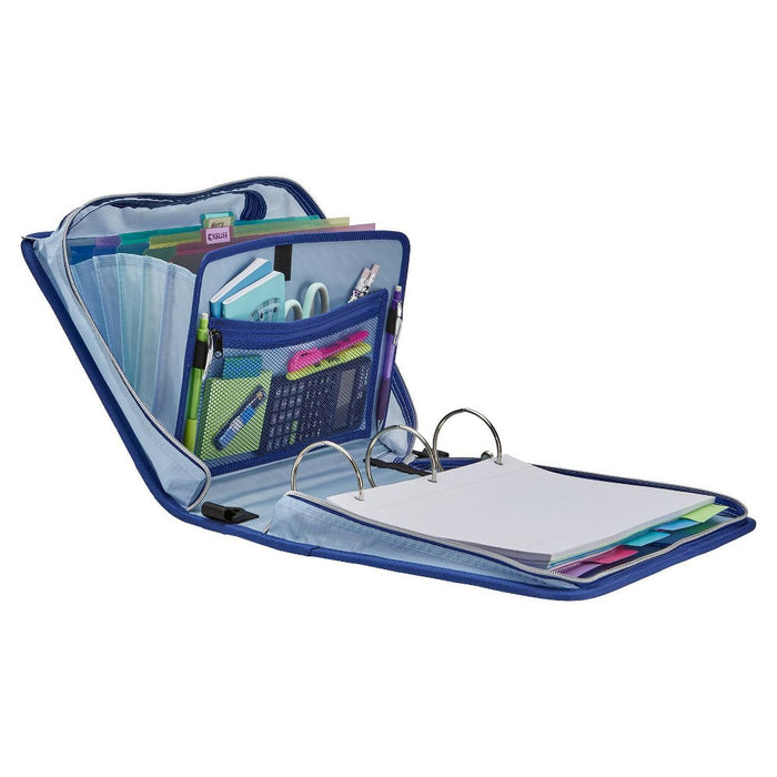 Case-it 3" Printed Nylon Ring Binder with Internal/External Pockets Hypnotic Blue Striped Center
