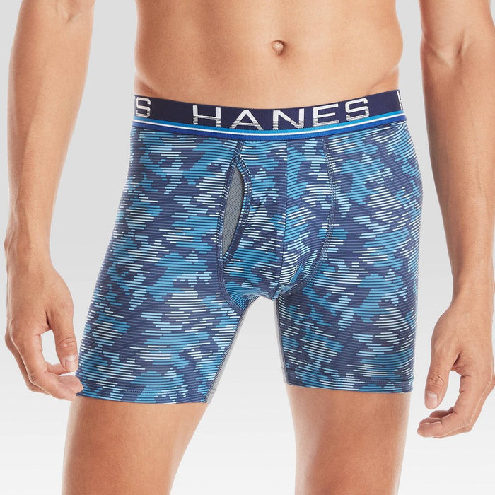 Hanes Premium Men's Xtemp Total Support Pouch Anti Chafing 3pk Boxer Briefs - Black/Blue S