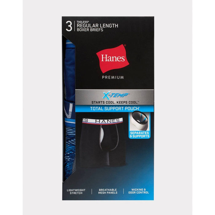 Hanes Premium Men's Xtemp Total Support Pouch Anti Chafing 3pk Boxer Briefs - Black/Blue S