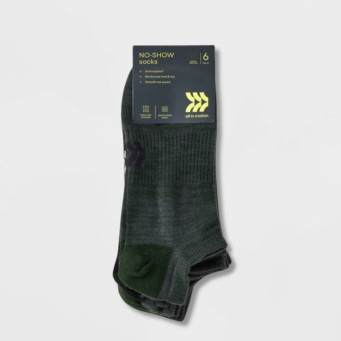 Men's Light Weight Tonal Random Feed Socks 6pk - All In Motion Olive Green/Black 6-12