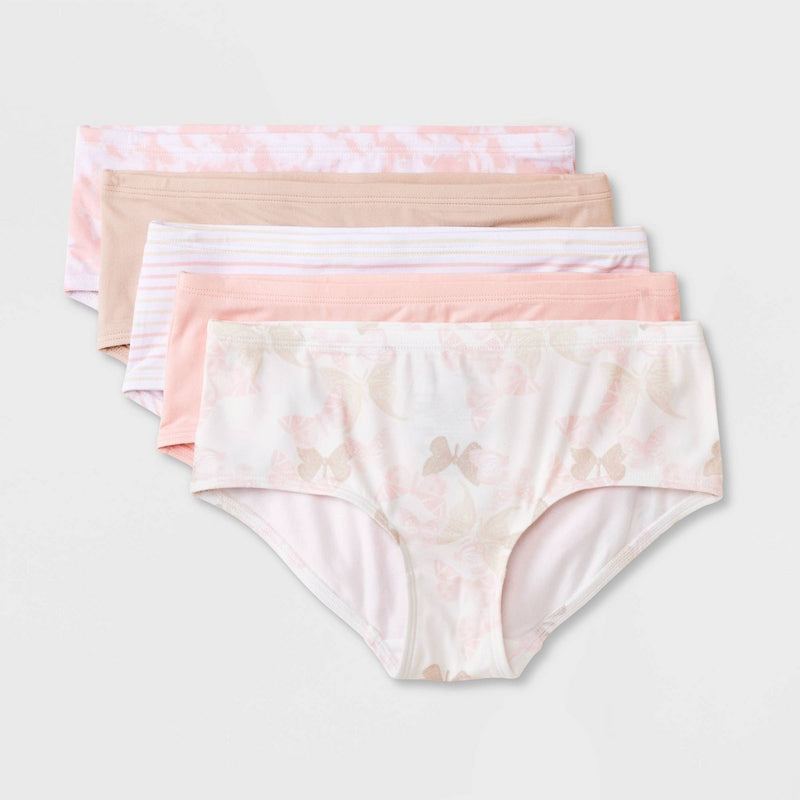 Girls' 5pk Butterfly Microfiber Hipster - art class Assorted Pinks L