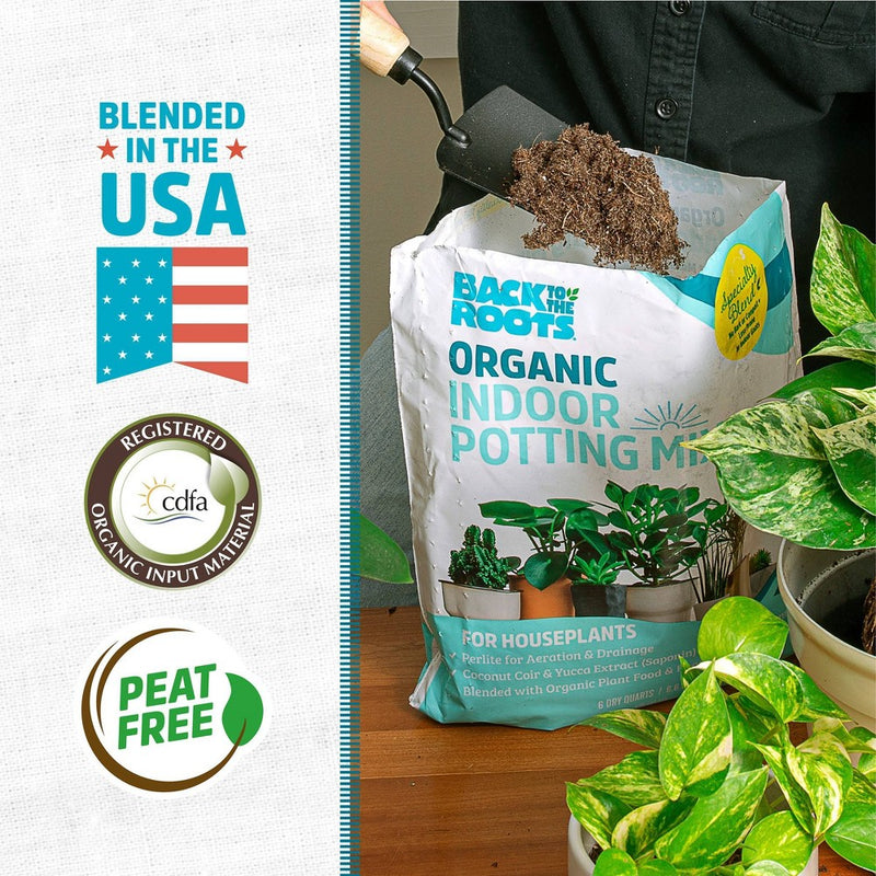 Back to the Roots 6qt Organic Indoor Potting Mix For Houseplants Specialty Mix: Perlite, Coconut Coir, Mycorrhizae