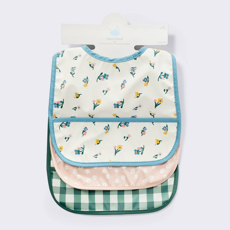 Water Resistant Bibs - 3pk - Floral/Checkerboard - Cloud Island