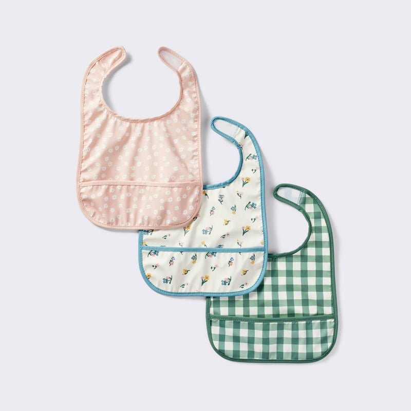Water Resistant Bibs - 3pk - Floral/Checkerboard - Cloud Island