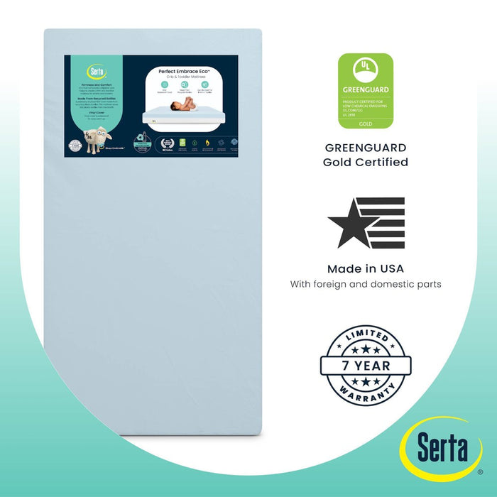Serta Perfect Embrace Eco Crib and Toddler Mattress - Greenguard Gold - Waterproof - White/Blue (LOCAL PICKUP ONLY)