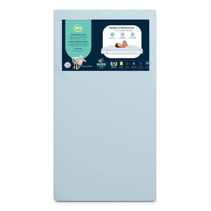 Serta Perfect Embrace Eco Crib and Toddler Mattress - Greenguard Gold - Waterproof - White/Blue (LOCAL PICKUP ONLY)