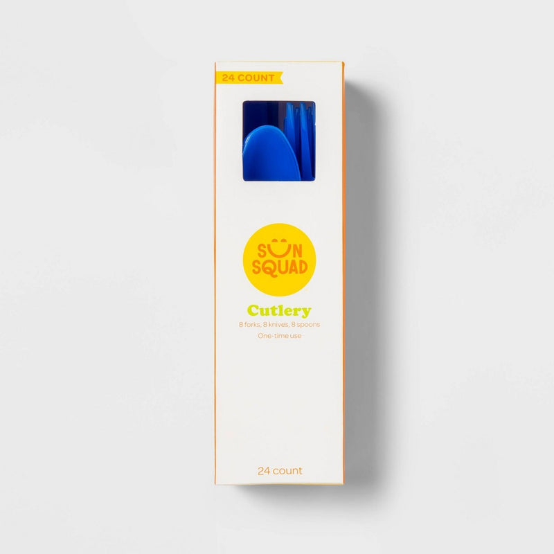 24ct Plastic Cutlery Set Translucent Blue - Sun Squad: Disposable Silverware for Parties & Picnics