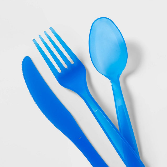 24ct Plastic Cutlery Set Translucent Blue - Sun Squad: Disposable Silverware for Parties & Picnics