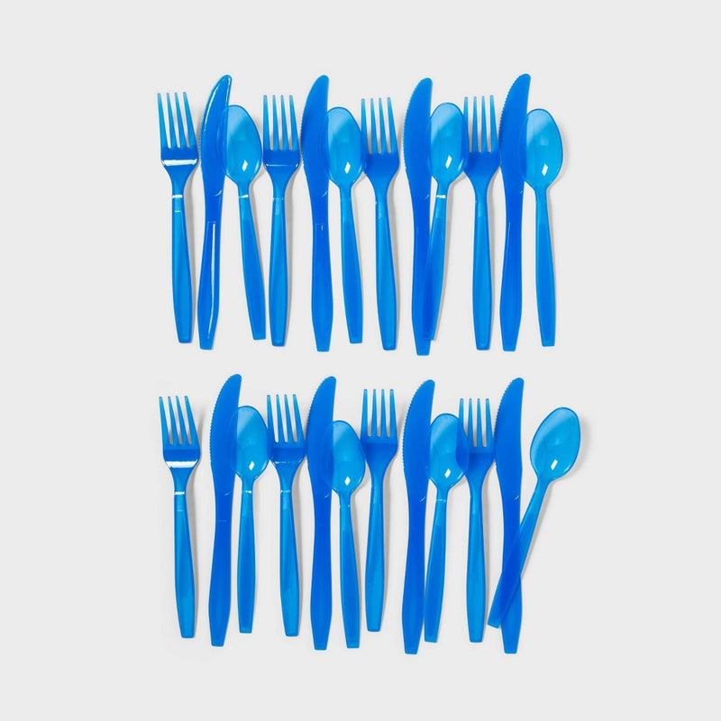 24ct Plastic Cutlery Set Translucent Blue - Sun Squad: Disposable Silverware for Parties & Picnics