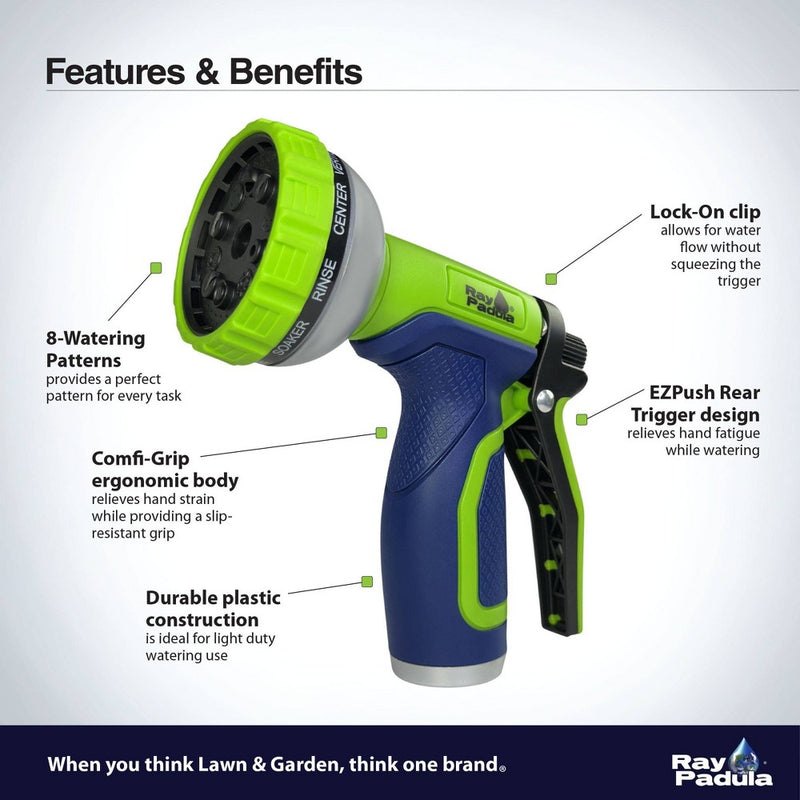 Ray Padula 8-Pattern Rear Trigger Plastic Nozzle: Comfi-Grip, Leak & Weatherproof
