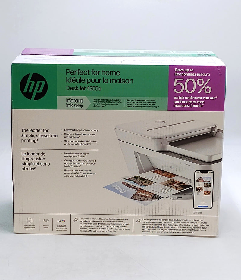 HP DeskJet 4255e Wireless All-in-One Color Printer, Scanner, Copier - White