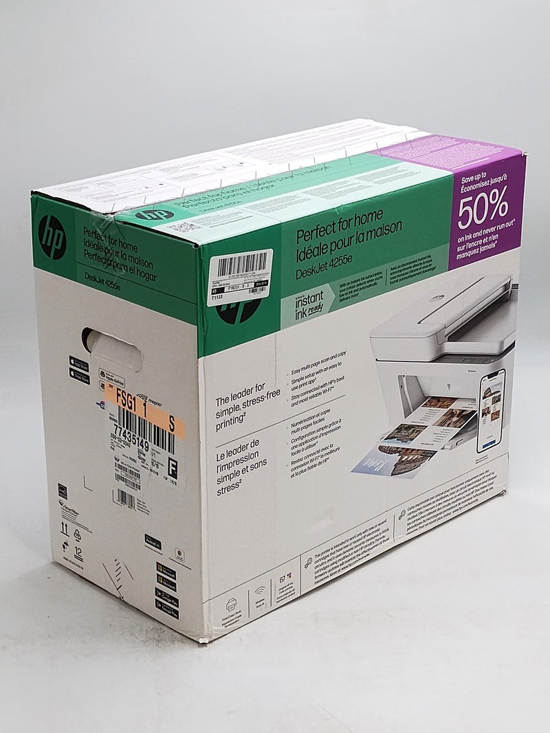 HP DeskJet 4255e Wireless All-in-One Color Printer, Scanner, Copier - White