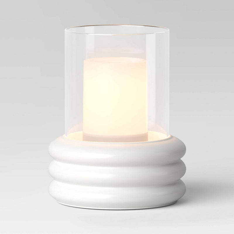 8.07"x6.89" Pillar Concrete/Glass Small Lantern Candle Holder White - Threshold