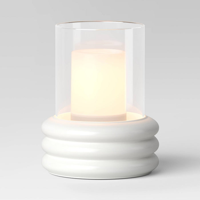 8.07"x6.89" Pillar Concrete/Glass Small Lantern Candle Holder White - Threshold