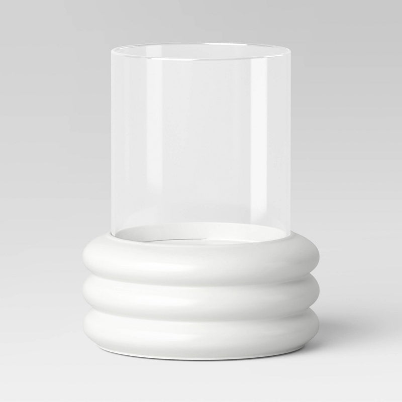 8.07"x6.89" Pillar Concrete/Glass Small Lantern Candle Holder White - Threshold