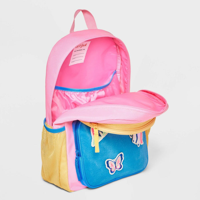 Kids' 16 Colorblock with Patches Two Pocket Backpack - Cat & Jack Blue/Yellow/Pink"