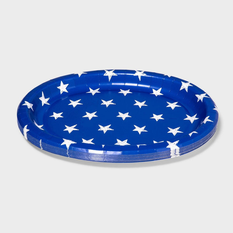 10ct Paper Oval Platter Stars Blue/White - Sun Squad