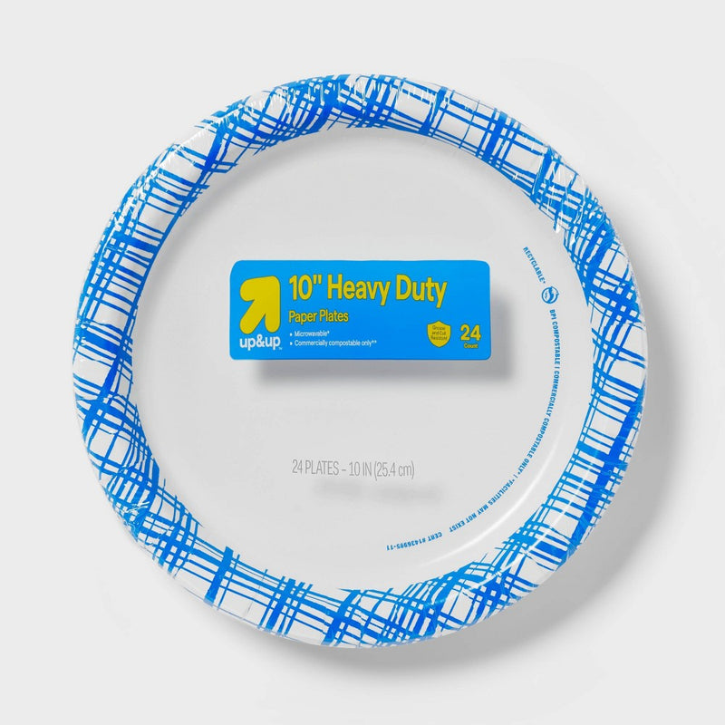 Disposable Paper Plates 10" - Blue Plaid - 24ct - up & up