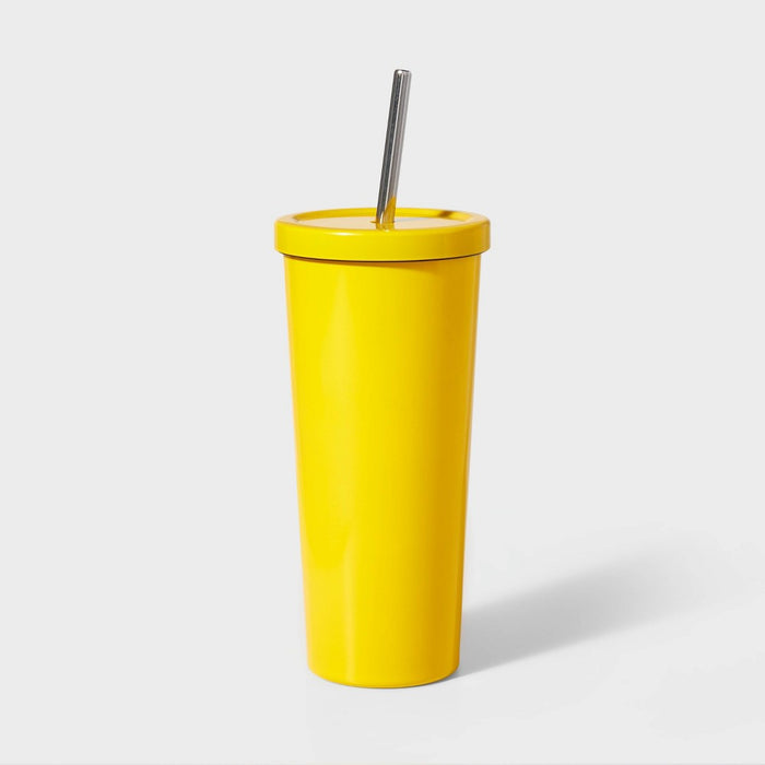 20oz Stainless Steel Tumbler with Straw Yellow - Sun Squad