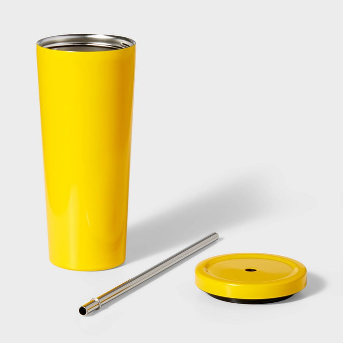 20oz Stainless Steel Tumbler with Straw Yellow - Sun Squad