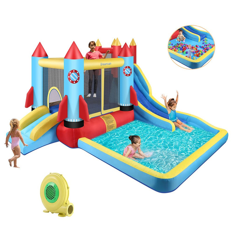 DREAMVAN Kids Bounce House With Blower Inflatable Bounce Houses Double Slide Climbing Wall And Ball Pit/Pool Splash Big Bouncy House Bouncing Rocket Jumping Castle Outdoor/Indoor,Ages 3-12 Years (LOCAL PICKUP ONLY)