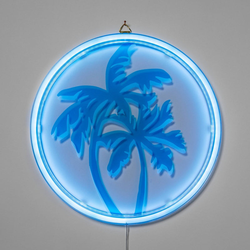 Neon Sign Palm Tree - Sun Squad: Tropical Vibe, Indoor Decor, Summer Theme, 12" Plastic Prop