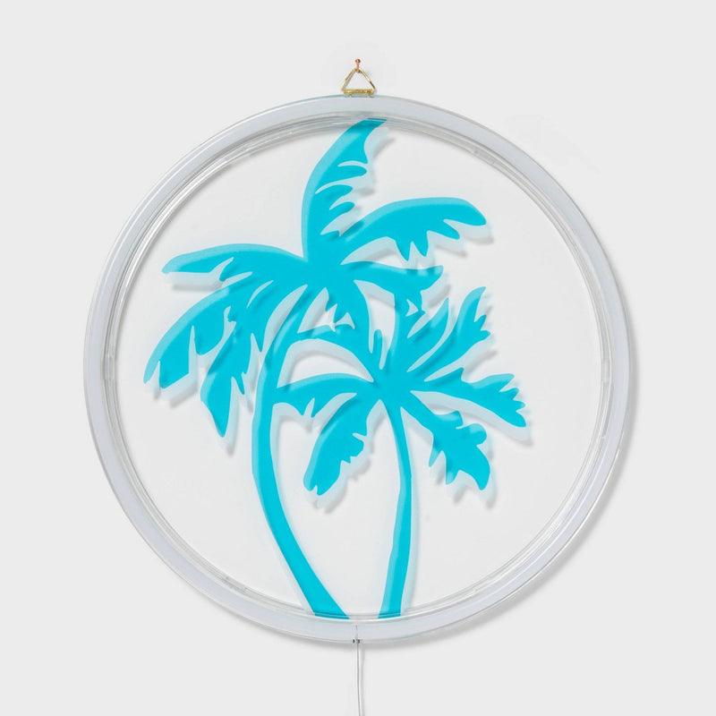 Neon Sign Palm Tree - Sun Squad: Tropical Vibe, Indoor Decor, Summer Theme, 12" Plastic Prop