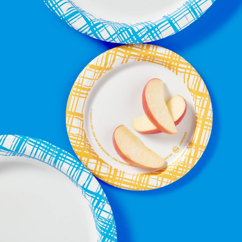 Disposable Paper Plates 7" - Yellow Plaid - 60ct - up & up