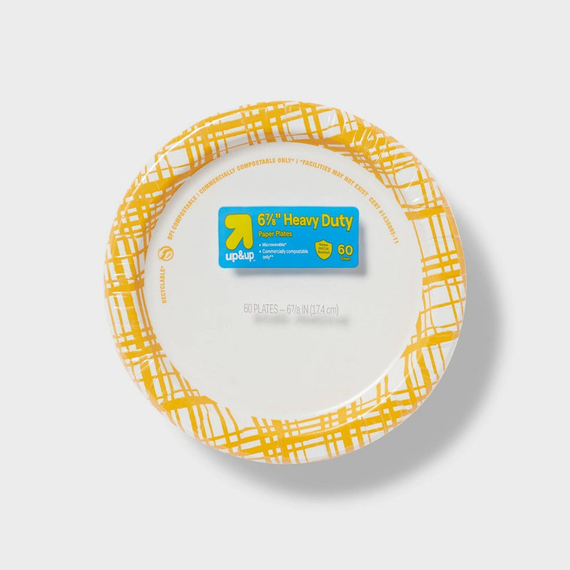 Disposable Paper Plates 7" - Yellow Plaid - 60ct - up & up