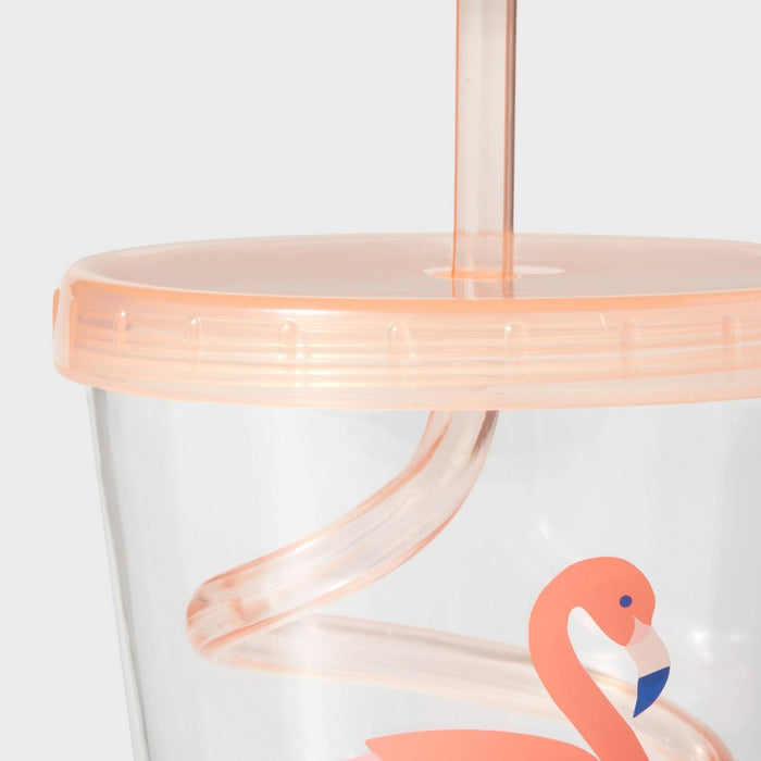 14oz Flamingo Swirly Straw Tumbler Pink - Sun Squad